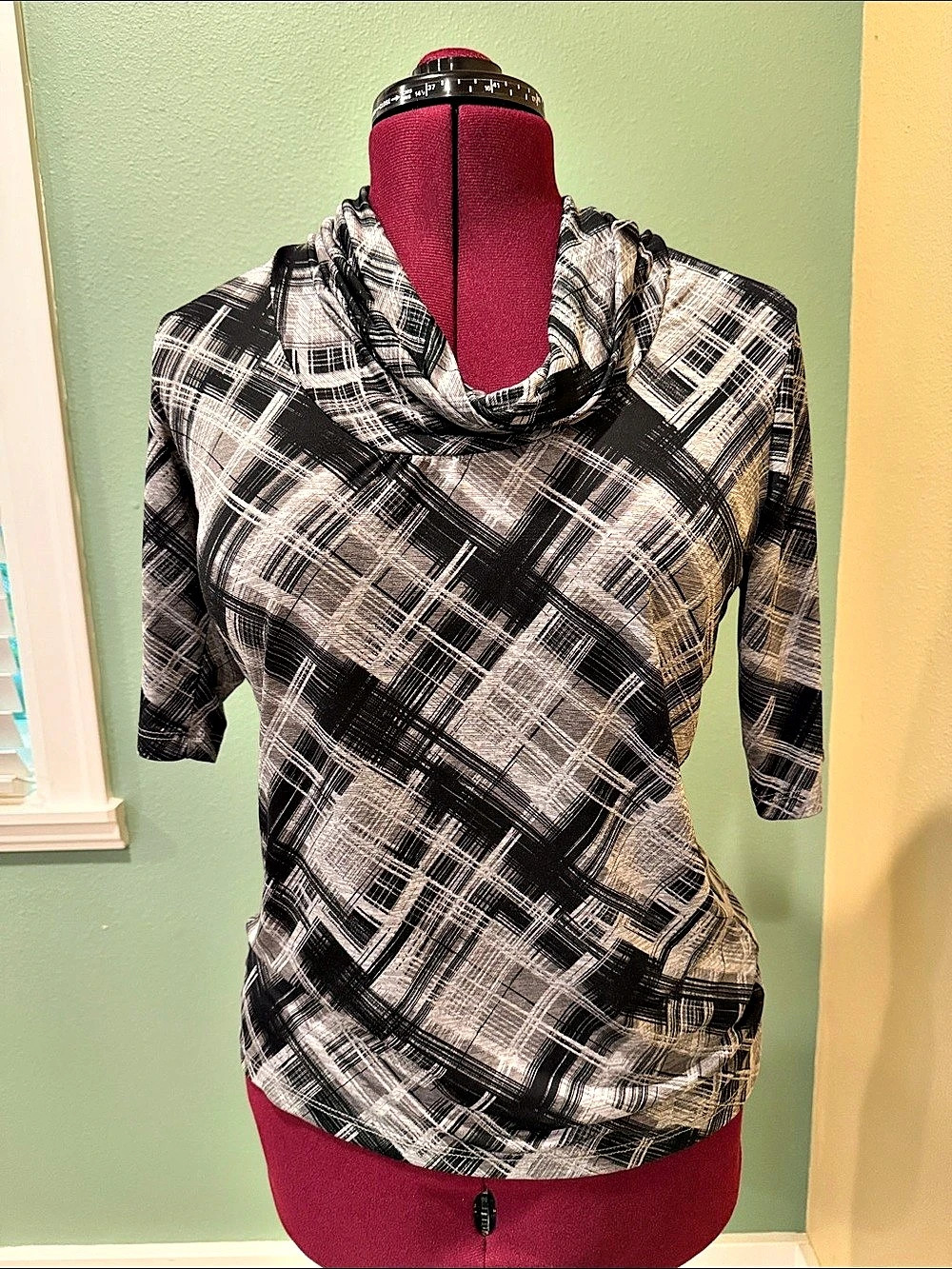Plaid Cowl Neck Tunic in Black & White